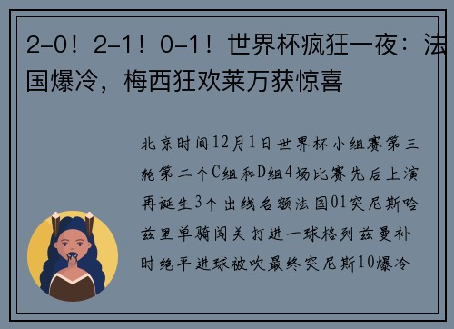 2-0！2-1！0-1！世界杯疯狂一夜：法国爆冷，梅西狂欢莱万获惊喜