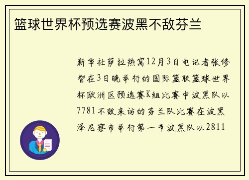 篮球世界杯预选赛波黑不敌芬兰